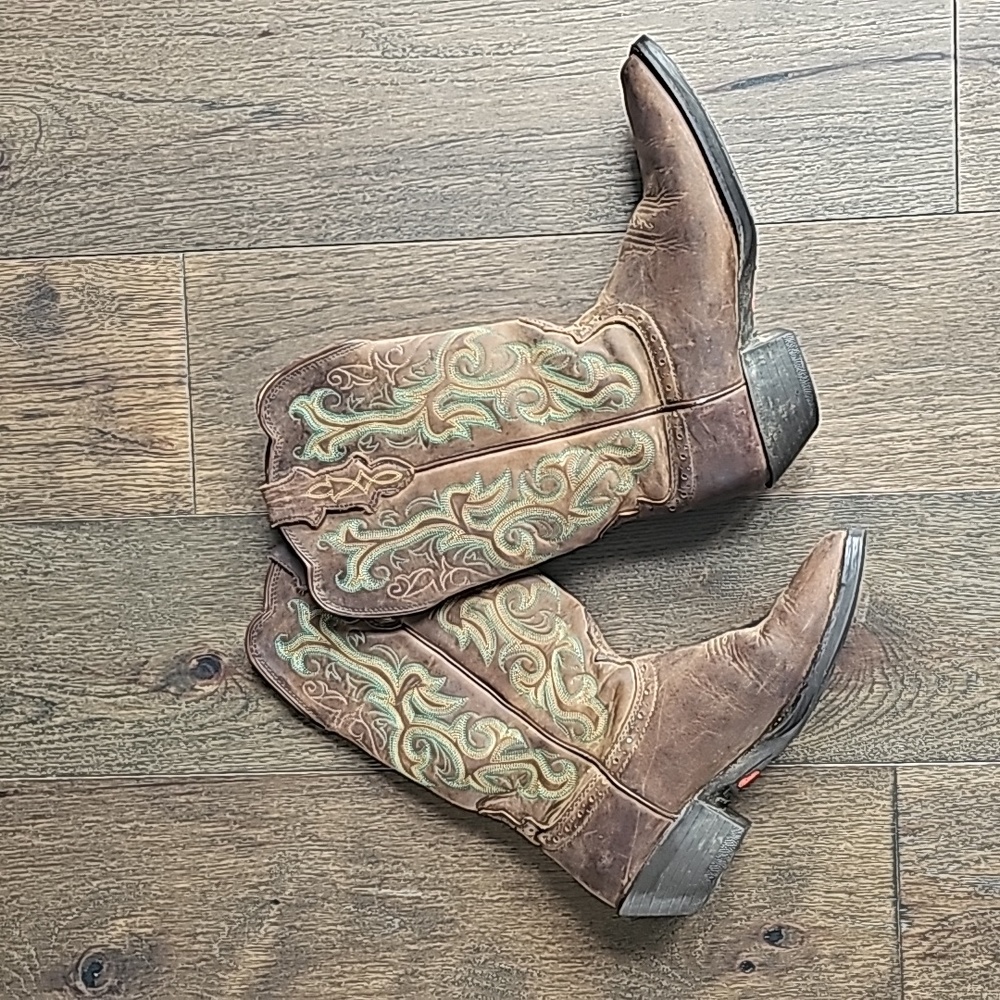 Brown and Green Western Boots